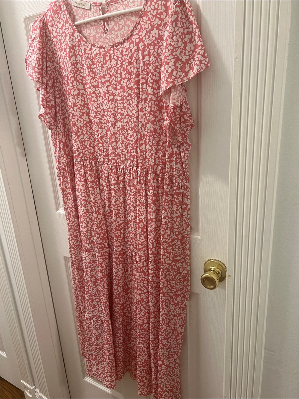 Women's Pink Floral Casual Maxi Dress with Flutter Sleeves